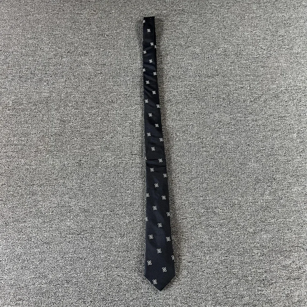 Fendi Tie Mens Black Silk FF Logo Pattern Made In Italy Classic Formal Necktie